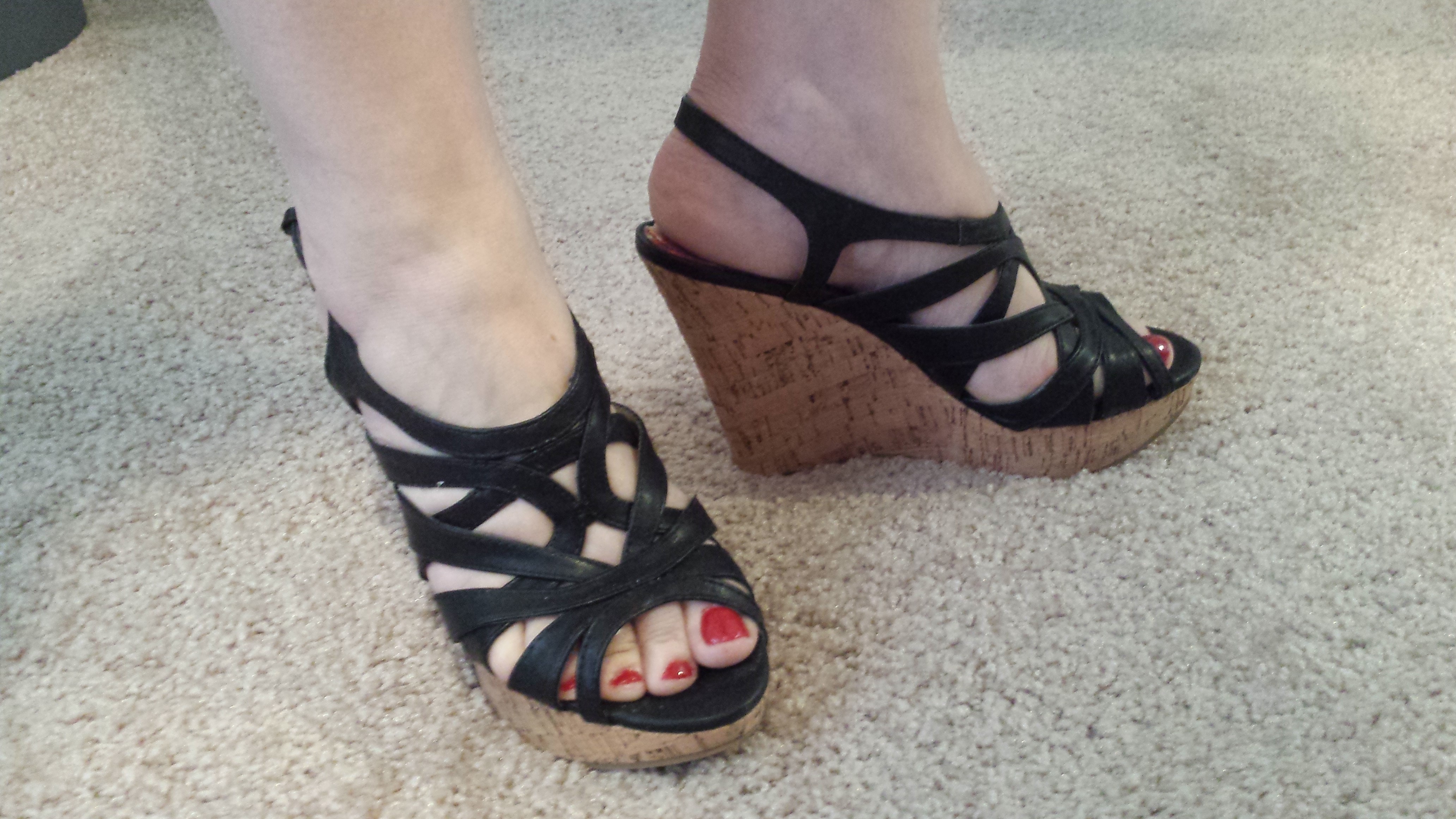 Feet wear. Busting bull balls with Wedge Heels - Ashleigh Aska. Woman feet Catwalk.